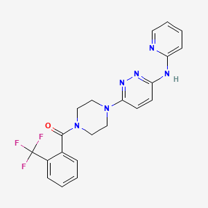 molecular formula C21H19F3N6O B2359984 (4-(6-(Pyridin-2-ylamino)pyridazin-3-yl)piperazin-1-yl)(2-(trifluoromethyl)phenyl)methanon CAS No. 1021115-06-9