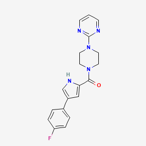 molecular formula C19H18FN5O B2359998 (4-(4-氟苯基)-1H-吡咯-2-基)(4-(嘧啶-2-基)哌嗪-1-基)甲苯酮 CAS No. 1219845-17-6