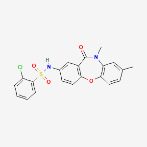 molecular formula C21H17ClN2O4S B2360001 2-氯-N-(8,10-二甲基-11-氧代-10,11-二氢二苯并[b,f][1,4]恶杂环庚-2-基)苯磺酰胺 CAS No. 921898-92-2