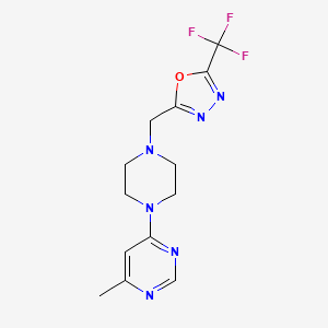 molecular formula C13H15F3N6O B2360004 2-[[4-(6-Methylpyrimidin-4-yl)piperazin-1-yl]methyl]-5-(trifluoromethyl)-1,3,4-oxadiazole CAS No. 2380169-73-1
