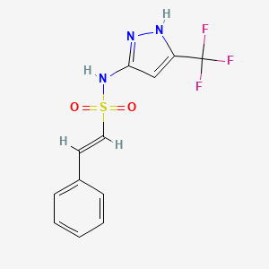 molecular formula C12H10F3N3O2S B2360028 (E)-2-苯基-N-[5-(三氟甲基)-1H-吡唑-3-基]乙烯磺酰胺 CAS No. 1488416-94-9