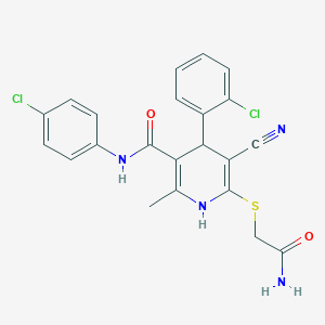 molecular formula C22H18Cl2N4O2S B2360039 6-((2-氨基-2-氧代乙基)硫代)-4-(2-氯苯基)-N-(4-氯苯基)-5-氰基-2-甲基-1,4-二氢吡啶-3-甲酰胺 CAS No. 310454-30-9