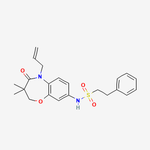 molecular formula C22H26N2O4S B2360067 N-(5-烯丙基-3,3-二甲基-4-氧代-2,3,4,5-四氢苯并[b][1,4]恶二杂环-8-基)-2-苯乙磺酰胺 CAS No. 921991-78-8