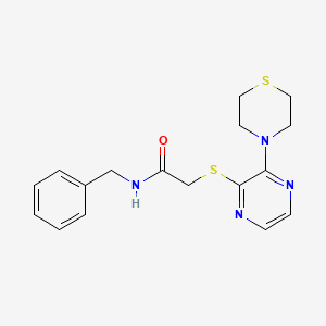 molecular formula C17H20N4OS2 B2360074 N-benzyl-2-((3-thiomorpholinopyrazin-2-yl)thio)acetamide CAS No. 1226441-99-1