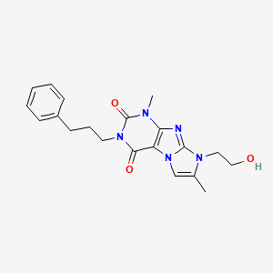 molecular formula C20H23N5O3 B2360076 8-(2-hydroxyethyl)-1,7-dimethyl-3-(3-phenylpropyl)-1H-imidazo[2,1-f]purine-2,4(3H,8H)-dione CAS No. 915933-88-9