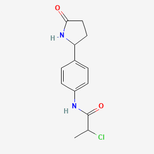 molecular formula C13H15ClN2O2 B2360082 2-Chloro-N-[4-(5-oxopyrrolidin-2-yl)phenyl]propanamide CAS No. 2411217-07-5