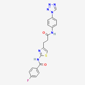 molecular formula C20H16FN7O2S B2360083 N-(4-(3-((4-(1H-tetrazol-1-yl)phenyl)amino)-3-oxopropyl)thiazol-2-yl)-4-fluorobenzamide CAS No. 1207028-35-0