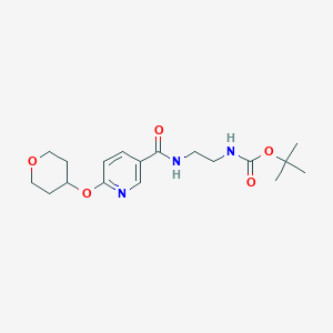 molecular formula C18H27N3O5 B2360086 tert-butyl (2-(6-((tetrahydro-2H-pyran-4-yl)oxy)nicotinamido)ethyl)carbamate CAS No. 2034447-46-4