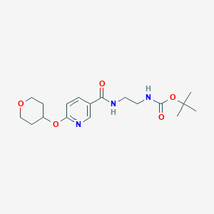 molecular formula C18H27N3O5 B2360086 叔丁基(2-(6-((四氢-2H-吡喃-4-基)氧基)烟酰胺基)乙基)氨基甲酸酯 CAS No. 2034447-46-4