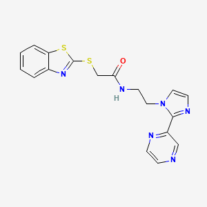 molecular formula C18H16N6OS2 B2360121 N-{2-[2-(Pyrazin-2-yl)-1H-imidazol-1-yl]ethyl}-2-(1,3-benzothiazol-2-ylsulfanyl)acetamid CAS No. 2097860-56-3