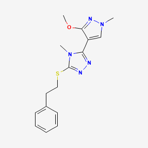 molecular formula C16H19N5OS B2360139 3-(3-methoxy-1-methyl-1H-pyrazol-4-yl)-4-methyl-5-(phenethylthio)-4H-1,2,4-triazole CAS No. 1014092-15-9