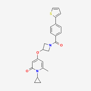 molecular formula C23H22N2O3S B2360147 1-cyclopropyl-6-methyl-4-((1-(4-(thiophen-2-yl)benzoyl)azetidin-3-yl)oxy)pyridin-2(1H)-one CAS No. 2034311-91-4