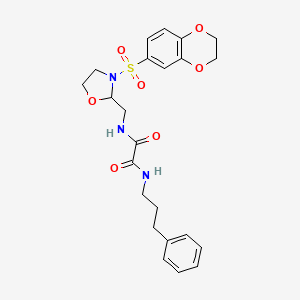 molecular formula C23H27N3O7S B2360148 N1-((3-((2,3-dihydrobenzo[b][1,4]dioxin-6-yl)sulfonyl)oxazolidin-2-yl)methyl)-N2-(3-phenylpropyl)oxalamide CAS No. 868982-37-0