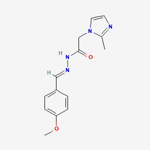 molecular formula C14H16N4O2 B2360159 (E)-N'-(4-methoxybenzylidene)-2-(2-methyl-1H-imidazol-1-yl)acetohydrazide CAS No. 849825-97-4
