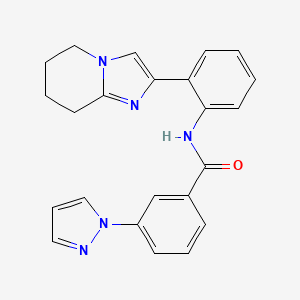 molecular formula C23H21N5O B2360176 3-(1H-pyrazol-1-yl)-N-(2-(5,6,7,8-tetrahydroimidazo[1,2-a]pyridin-2-yl)phenyl)benzamide CAS No. 2034308-92-2