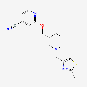molecular formula C17H20N4OS B2360183 2-[[1-[(2-Methyl-1,3-thiazol-4-yl)methyl]piperidin-3-yl]methoxy]pyridine-4-carbonitrile CAS No. 2379972-21-9