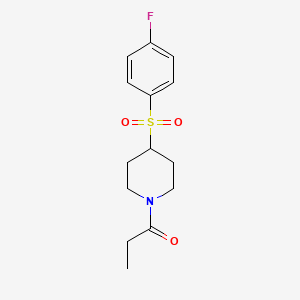 molecular formula C14H18FNO3S B2360208 1-(4-((4-氟苯基)磺酰基)哌啶-1-基)丙烷-1-酮 CAS No. 1448053-12-0