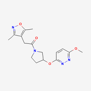 molecular formula C16H20N4O4 B2360218 2-(3,5-Dimethylisoxazol-4-yl)-1-(3-((6-methoxypyridazin-3-yl)oxy)pyrrolidin-1-yl)ethanone CAS No. 2034502-93-5