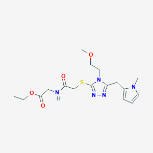 molecular formula C17H25N5O4S B2360220 Ethyl 2-[[2-[[4-(2-methoxyethyl)-5-[(1-methylpyrrol-2-yl)methyl]-1,2,4-triazol-3-yl]sulfanyl]acetyl]amino]acetate CAS No. 868230-19-7