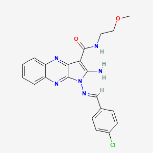 molecular formula C21H19ClN6O2 B2360229 (E)-2-氨基-1-((4-氯苄亚胺)氨基)-N-(2-甲氧基乙基)-1H-吡咯并[2,3-b]喹喔啉-3-甲酰胺 CAS No. 799830-02-7