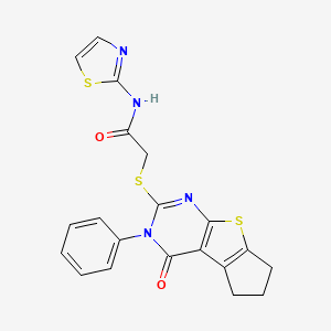 2-((4-oxo-3-phenyl-4,5,6,7-tetrahydro-3H-cyclopenta[4,5]thieno[2,3-d]pyrimidin-2-yl)thio)-N-(thiazol-2-yl)acetamide