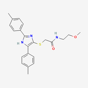 molecular formula C22H25N3O2S B2360242 2-((2,5-di-p-tolyl-1H-imidazol-4-yl)thio)-N-(2-methoxyethyl)acetamide CAS No. 901259-48-1