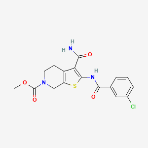 molecular formula C17H16ClN3O4S B2360259 methyl 3-carbamoyl-2-(3-chlorobenzamido)-4,5-dihydrothieno[2,3-c]pyridine-6(7H)-carboxylate CAS No. 886949-67-3