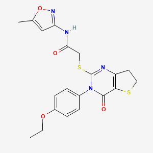 molecular formula C20H20N4O4S2 B2360261 2-((3-(4-ethoxyphenyl)-4-oxo-3,4,6,7-tetrahydrothieno[3,2-d]pyrimidin-2-yl)thio)-N-(5-methylisoxazol-3-yl)acetamide CAS No. 362502-05-4
