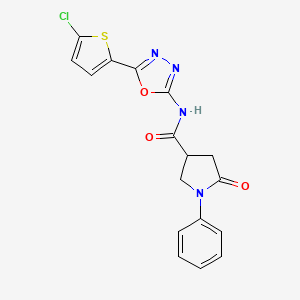 molecular formula C17H13ClN4O3S B2360269 N-[5-(5-クロロチオフェン-2-イル)-1,3,4-オキサジアゾール-2-イル]-5-オキソ-1-フェニルピロリジン-3-カルボキサミド CAS No. 1105234-56-7