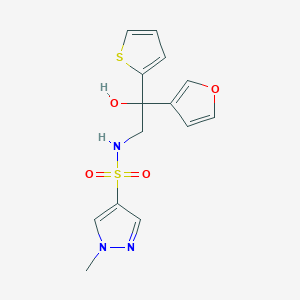 molecular formula C14H15N3O4S2 B2360279 N-(2-(furan-3-yl)-2-hydroxy-2-(thiophen-2-yl)ethyl)-1-methyl-1H-pyrazole-4-sulfonamide CAS No. 2034240-18-9