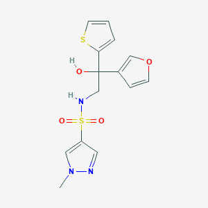 molecular formula C14H15N3O4S2 B2360279 N-(2-(furan-3-il)-2-hidroxi-2-(tiofen-2-il)etil)-1-metil-1H-pirazol-4-sulfonamida CAS No. 2034240-18-9