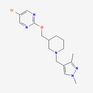 molecular formula C16H22BrN5O B2360280 5-Bromo-2-[[1-[(1,3-dimethylpyrazol-4-yl)methyl]piperidin-3-yl]methoxy]pyrimidine CAS No. 2380142-85-6