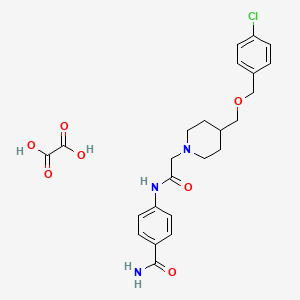 molecular formula C24H28ClN3O7 B2360286 4-(2-(4-(((4-氯苄基)氧基)甲基)哌啶-1-基)乙酰氨基)苯甲酰胺草酸 CAS No. 1396807-42-3