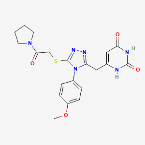 molecular formula C20H22N6O4S B2360290 6-((4-(4-methoxyphenyl)-5-((2-oxo-2-(pyrrolidin-1-yl)ethyl)thio)-4H-1,2,4-triazol-3-yl)methyl)pyrimidine-2,4(1H,3H)-dione CAS No. 852152-80-8