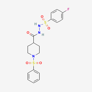 molecular formula C18H20FN3O5S2 B2360299 4-氟-N'-{[1-(苯磺酰基)-4-哌啶基]羰基}苯磺酰肼 CAS No. 478030-22-7