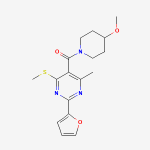 molecular formula C17H21N3O3S B2360330 2-(Furan-2-yl)-5-(4-methoxypiperidine-1-carbonyl)-4-methyl-6-(methylsulfanyl)pyrimidine CAS No. 1794665-10-3