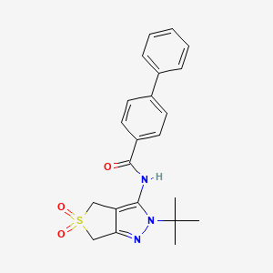molecular formula C22H23N3O3S B2360333 N-(2-叔丁基-5,5-二氧代-4,6-二氢噻吩并[3,4-c]吡唑-3-基)-4-苯基苯甲酰胺 CAS No. 681265-21-4