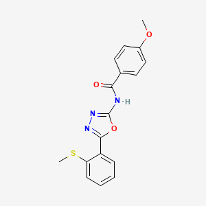 molecular formula C17H15N3O3S B2360354 4-methoxy-N-[5-(2-methylsulfanylphenyl)-1,3,4-oxadiazol-2-yl]benzamide CAS No. 886908-34-5