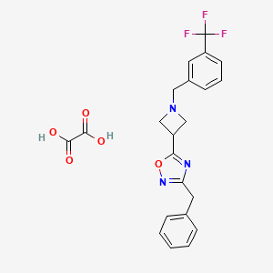 molecular formula C22H20F3N3O5 B2360361 3-Benzyl-5-(1-(3-(trifluoromethyl)benzyl)azetidin-3-yl)-1,2,4-oxadiazole oxalate CAS No. 1396851-30-1