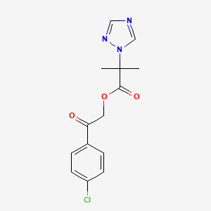 molecular formula C14H14ClN3O3 B2360383 2-(4-chlorophenyl)-2-oxoethyl 2-methyl-2-(1H-1,2,4-triazol-1-yl)propanoate CAS No. 303997-36-6