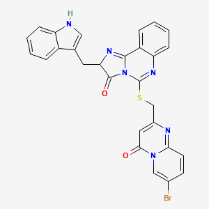molecular formula C28H19BrN6O2S B2360389 5-[(7-bromo-4-oxopyrido[1,2-a]pyrimidin-2-yl)methylsulfanyl]-2-(1H-indol-3-ylmethyl)-2H-imidazo[1,2-c]quinazolin-3-one CAS No. 1023375-97-4