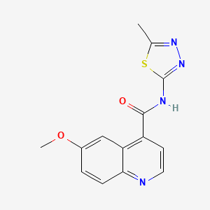 molecular formula C14H12N4O2S B2360443 6-methoxy-N-(5-methyl-1,3,4-thiadiazol-2-yl)quinoline-4-carboxamide CAS No. 2415542-55-9
