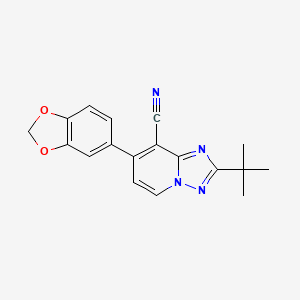 molecular formula C18H16N4O2 B2360457 7-(1,3-Benzodioxol-5-yl)-2-(tert-butyl)[1,2,4]triazolo[1,5-a]pyridine-8-carbonitrile CAS No. 860650-24-4