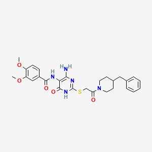 molecular formula C27H31N5O5S B2360467 N-(4-氨基-2-((2-(4-苄基哌啶-1-基)-2-氧代乙基)硫)-6-氧代-1,6-二氢嘧啶-5-基)-3,4-二甲氧基苯甲酰胺 CAS No. 868226-87-3