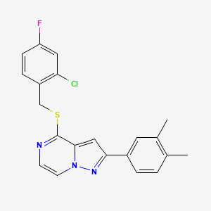 molecular formula C21H17ClFN3S B2360483 4-((2-氯-4-氟苄基)硫代)-2-(3,4-二甲苯基)吡唑并[1,5-a]嘧啶 CAS No. 1223789-01-2