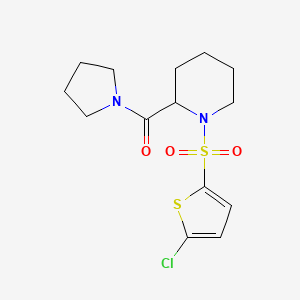 molecular formula C14H19ClN2O3S2 B2360491 (1-((5-Chlorothiophen-2-yl)sulfonyl)piperidin-2-yl)(pyrrolidin-1-yl)methanone CAS No. 1099782-82-7