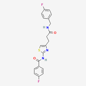 molecular formula C20H17F2N3O2S B2360512 4-氟-N-(4-(3-((4-氟苄基)氨基)-3-氧代丙基)噻唑-2-基)苯甲酰胺 CAS No. 1021218-61-0