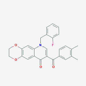molecular formula C27H22FNO4 B2360518 8-(3,4-dimethylbenzoyl)-6-(2-fluorobenzyl)-2,3-dihydro[1,4]dioxino[2,3-g]quinolin-9(6H)-one CAS No. 902623-72-7