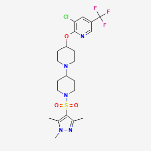 molecular formula C22H29ClF3N5O3S B2360527 4-{[3-chloro-5-(trifluoromethyl)pyridin-2-yl]oxy}-1'-[(1,3,5-trimethyl-1H-pyrazol-4-yl)sulfonyl]-1,4'-bipiperidine CAS No. 2097938-03-7