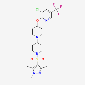 molecular formula C22H29ClF3N5O3S B2360527 4-{[3-Chlor-5-(trifluormethyl)pyridin-2-yl]oxy}-1'-[(1,3,5-Trimethyl-1H-pyrazol-4-yl)sulfonyl]-1,4'-bipiperidin CAS No. 2097938-03-7